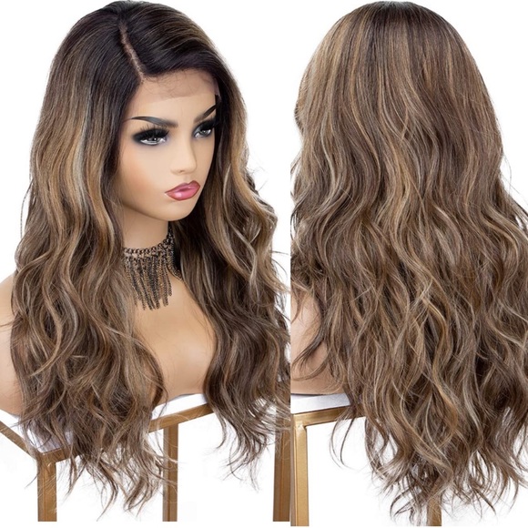 💜 18” BROWN OMBRE BODY WAVY LACE FRONT WIG *NEW*